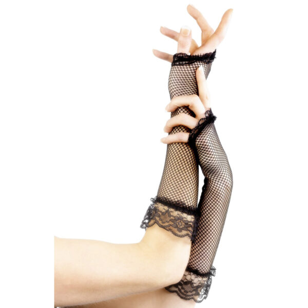Fever Lange Fingerløse Net Handsker - Black - One Size