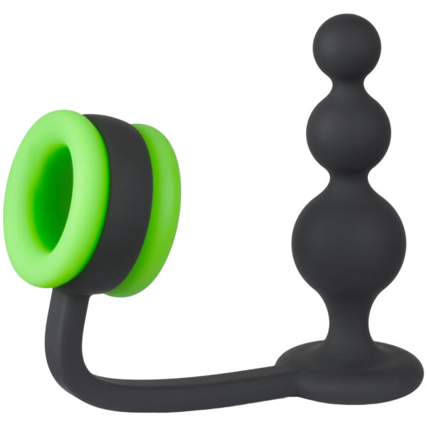 Ouch! Glow In The Dark Beaded Butt Plug Med Penisring - Mixed Colours