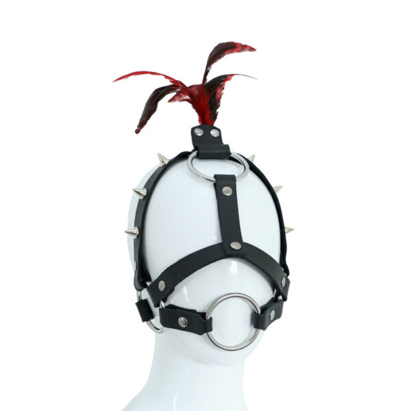 Leather Head Spiked Harness With Feather