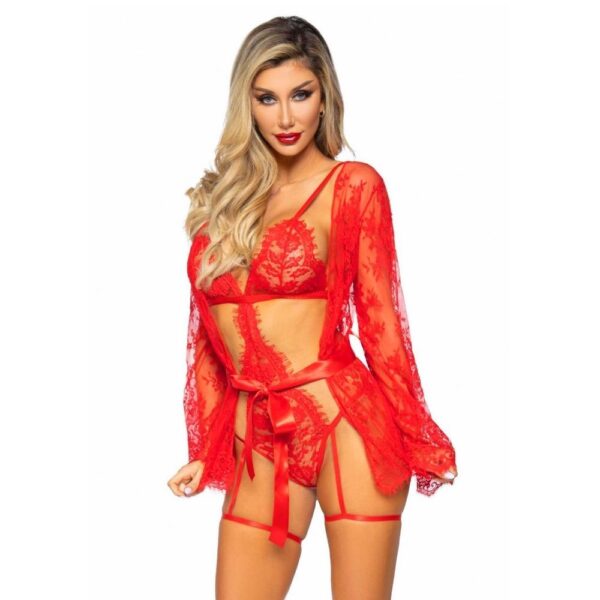 Leg Avenue  -  Blonde Bodystocking Med Kimono-rød-m